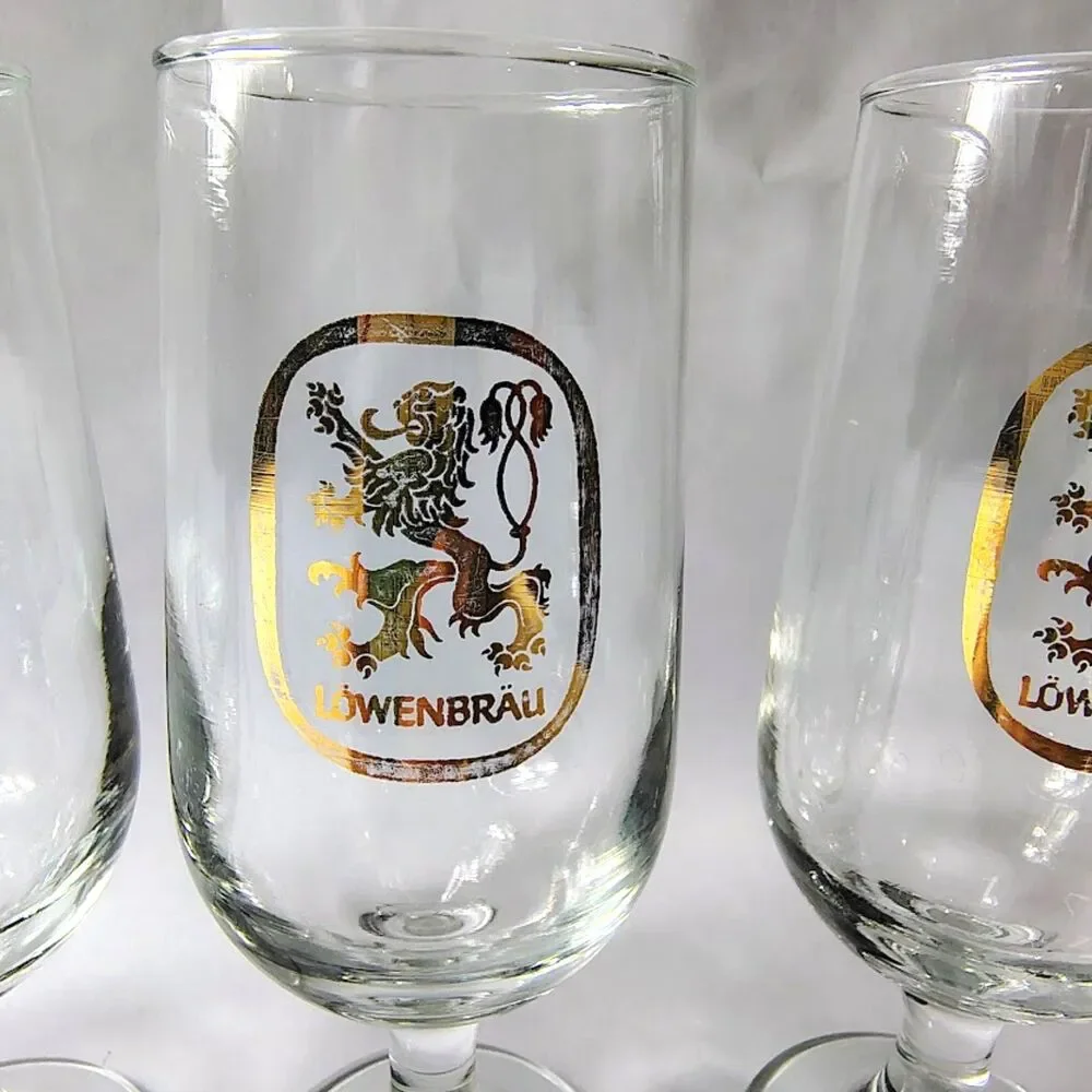 Set 4 LOWENBRAU Pilsner Beer Glasses Short Stemmed